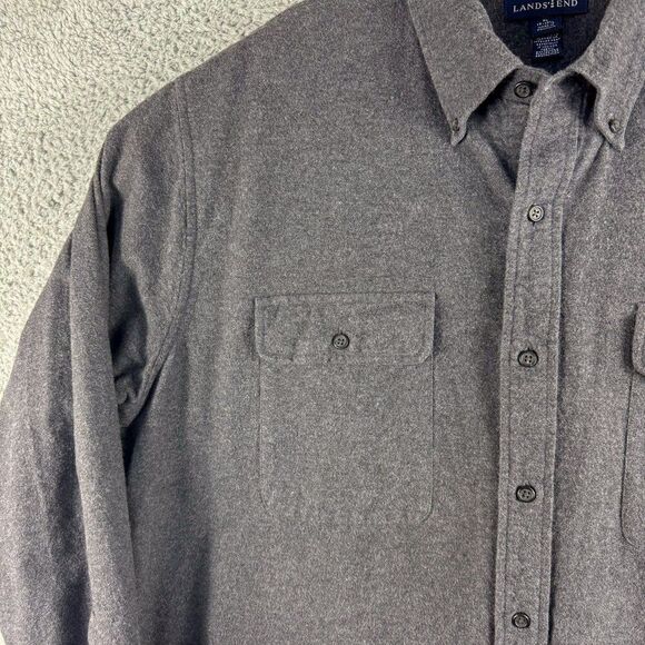 Lands End Flannel Shirt Mens XL Gray Chamois Casual Outdoor Camping Fishing - Picture 3 of 12